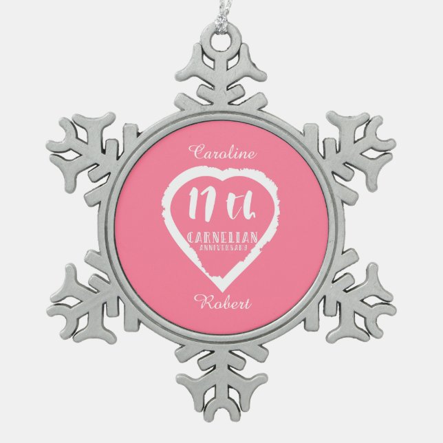 Ornement Flocon De Neige 17e anniversaire Mariage carnélien traditionnel (Devant)