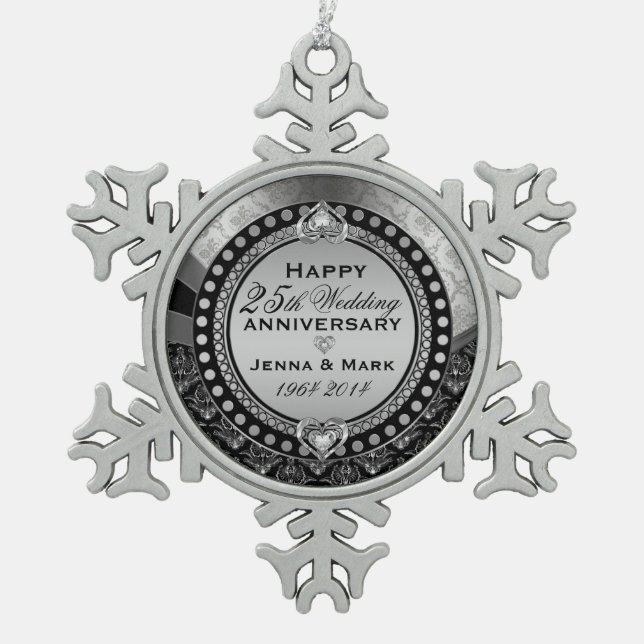 Ornement Flocon De Neige 25e anniversaire du Mariage d'argent (Devant)