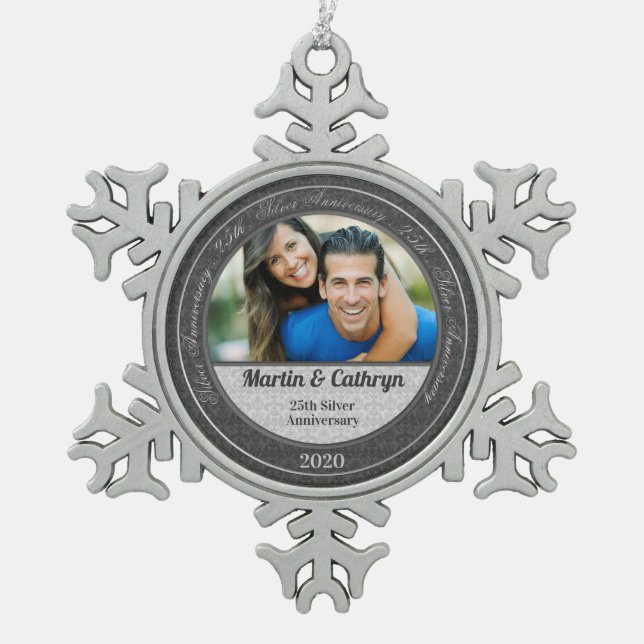 Ornement Flocon De Neige 25e anniversaire du Mariage d'argent (Devant)