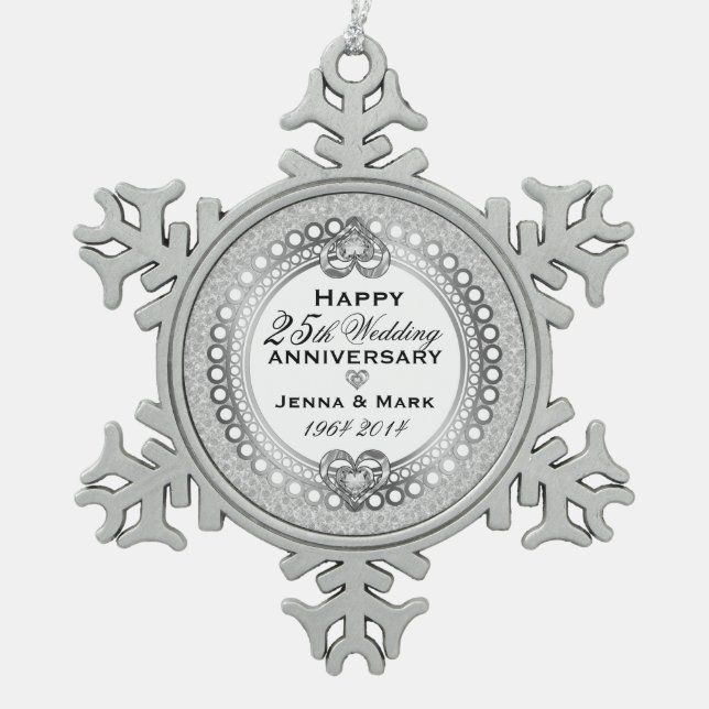 Ornement Flocon De Neige 25e anniversaire du Mariage d'argent 4 (Devant)