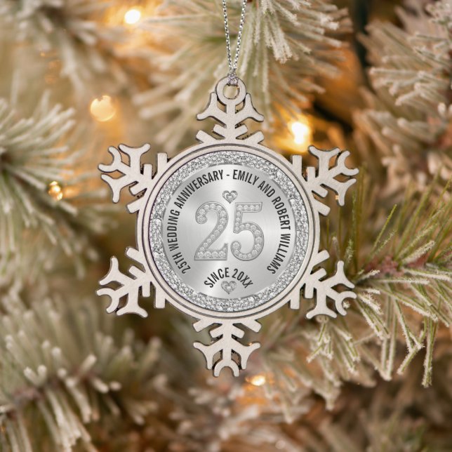 Ornement Flocon De Neige 25e anniversaire du Mariage Diamants blancs d'or (Arbre)