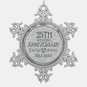 Ornement Flocon De Neige 25e anniversaire du Mariage Parties scintillant gr