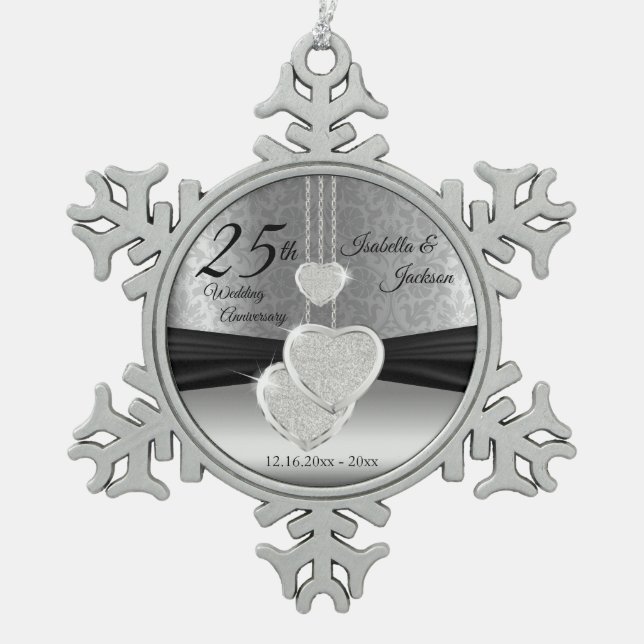 Ornement Flocon De Neige 25ème Anniversaire de noces d'argent (Devant)