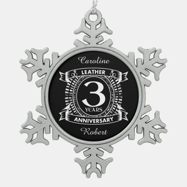 Ornement Flocon De Neige 3e anniversaire mariage crête en détresse (Devant)