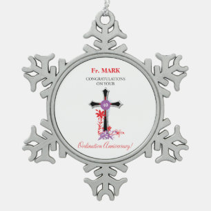 Ornement Flocon De Neige 40e anniversaire de l'Ordination du prêtre Croix 
