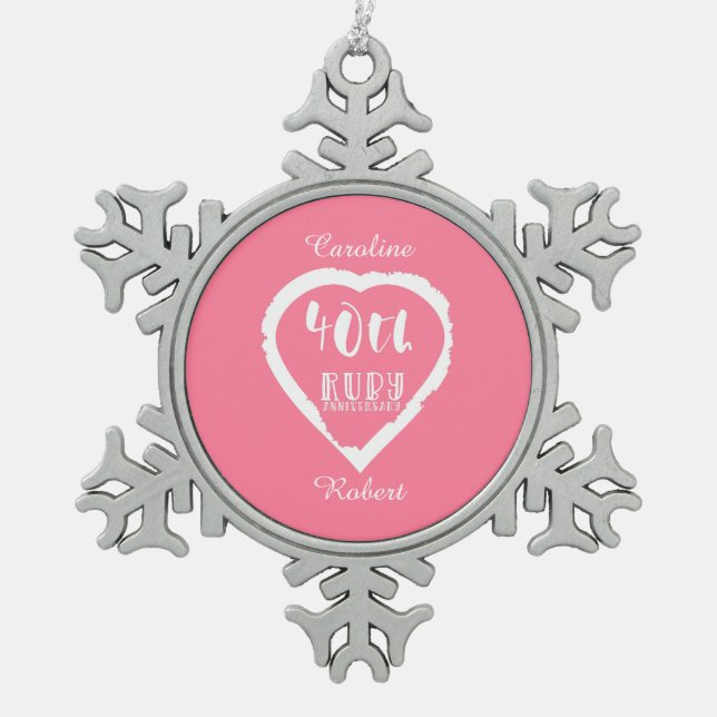 Ornement Flocon De Neige 40e anniversaire du mariage rubis traditionnel (Devant)