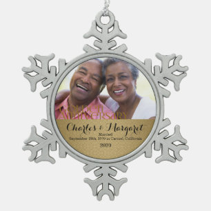 Ornement Flocon De Neige 50e anniversaire d'or avec des noms