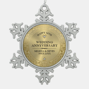 Ornement Flocon De Neige 50e anniversaire Mariage Frame or floral brillant