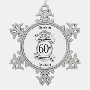 Ornement Flocon De Neige 60e anniversaire de Mariage de diamant Fleurs