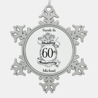 Ornement Flocon De Neige 60e anniversaire de Mariage de diamant Fleurs