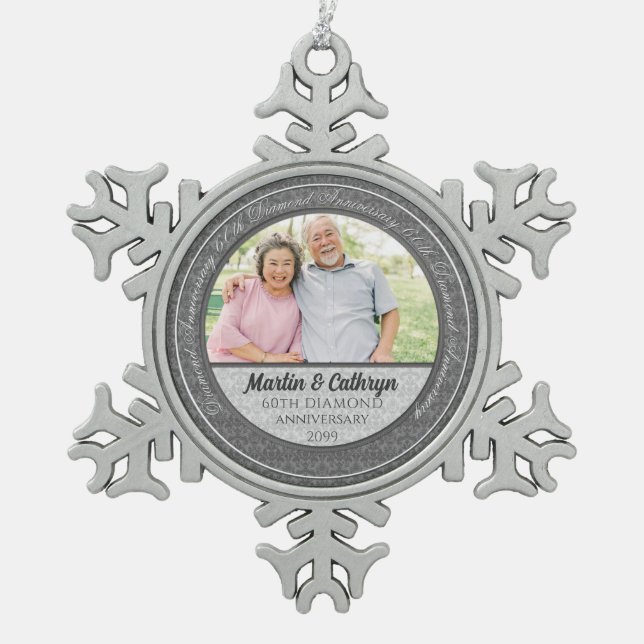 Ornement Flocon De Neige 60ème Annivérisateur Diamant Silver Damask Photo (Devant)