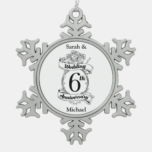Ornement Flocon De Neige 6E anniversaire Mariage Roses (Devant)