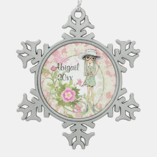 Ornement Flocon De Neige Ado personnalisée fille avec ornement de fleurs