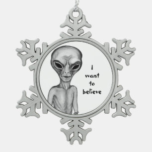 Ornement Flocon De Neige Alien gris, je veux croire