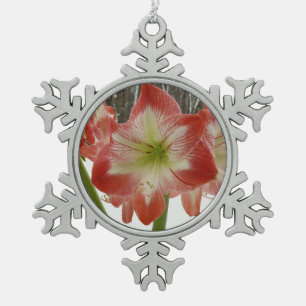 Ornement Flocon De Neige Amaryllis en Fête Rouge Neige Hiver Floral