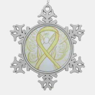 Ornement Flocon De Neige Ange du ruban de sensibilisation Jaune Ornement Cu