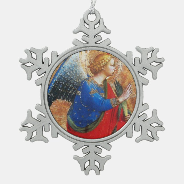 ORNEMENT FLOCON DE NEIGE ANGE EN ROUGE, OR, BLEU (Devant)