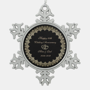 Ornement Flocon De Neige Anniversaire du 50e Mariage du coeur d'or