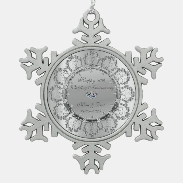 Ornement Flocon De Neige Anniversaire Mariage des tourbillons floraux argen (Devant)