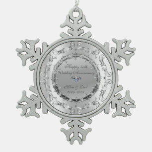 Ornement Flocon De Neige Anniversaire Mariage des tourbillons floraux d'arg