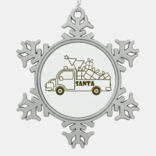 Ornement Flocon De Neige Aperçu camion de Noël Père Noël vue côté voiture