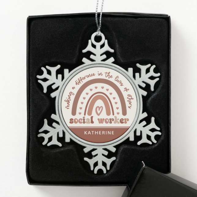 Ornement Flocon De Neige Appréciation du travailleur social Boho Rainbow pe (Boîte)