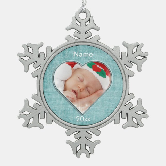 Ornement Flocon De Neige Aqua Chenille Modèle de cadre photo en forme de co (Devant)