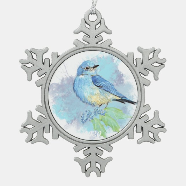 Ornement Flocon De Neige Aquarelle Bluebird Garden Oiseau Art (Devant)