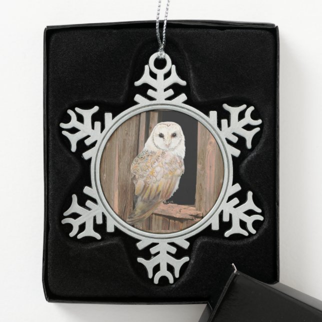 Ornement Flocon De Neige Aquarelle Chouette Oiseau Nature Art (Boîte)