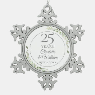 Ornement Flocon De Neige Aquarelle douce Feuilles 25e anniversaire