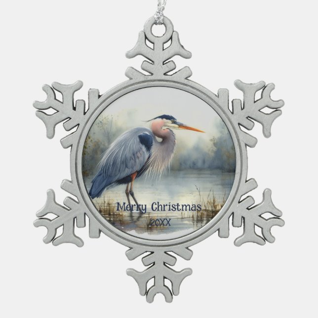 Ornement Flocon De Neige Aquarelle Great Blue Heron Bird Nature (Devant)