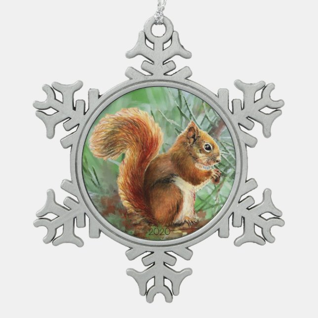 Ornement Flocon De Neige Aquarelle mignonne Rouge Fox Animal Nature Art (Devant)