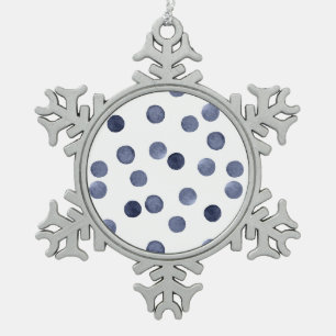 Ornement Flocon De Neige Aquarelle. Point de polka bleu.