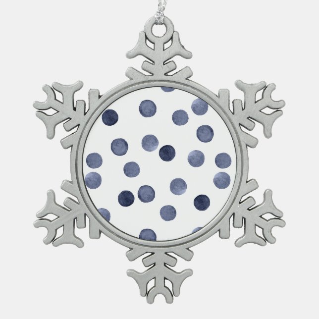 Ornement Flocon De Neige Aquarelle. Point de polka bleu. (Devant)