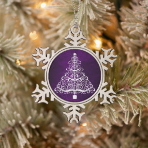Ornement Flocon De Neige Arbre de Noël blanc violet