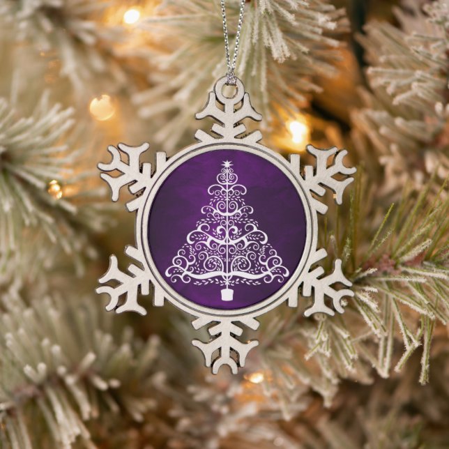 Ornement Flocon De Neige Arbre de Noël blanc violet (Arbre)