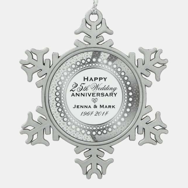 Ornement Flocon De Neige Argent métallique 25e anniversaire de Mariage 5 (Devant)