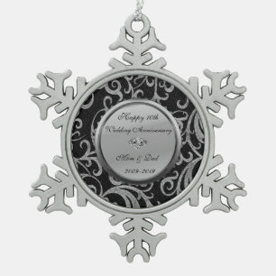 Ornement Flocon De Neige Argent Tourbillons Diamants 10e Anniversaire de Ma