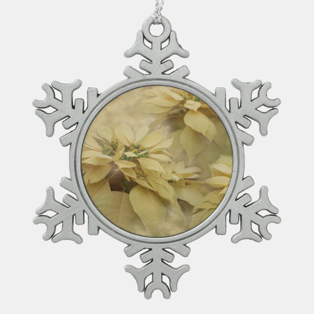 Ornement Flocon De Neige Art numérique Poinsettias couleur crème (Devant)