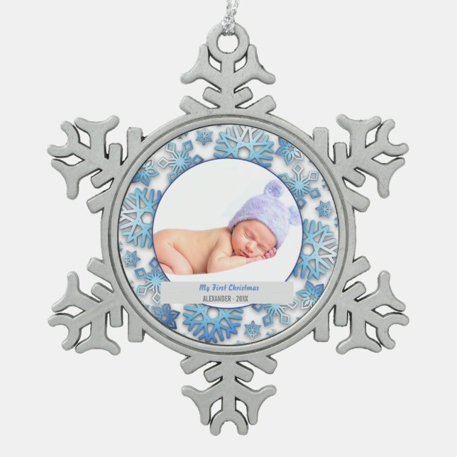 Ornement Flocon De Neige Baby Boy First Christmas Photo (Devant)