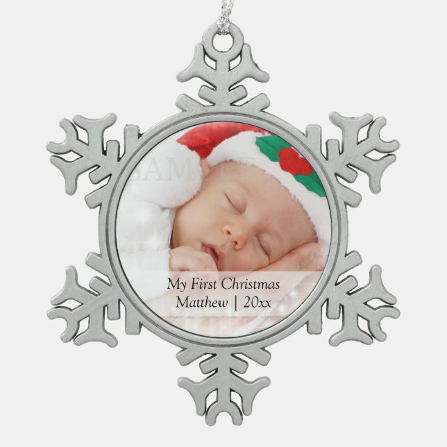 Ornement Flocon De Neige Babys First Christmas Modèle photo personnalisé (Devant)