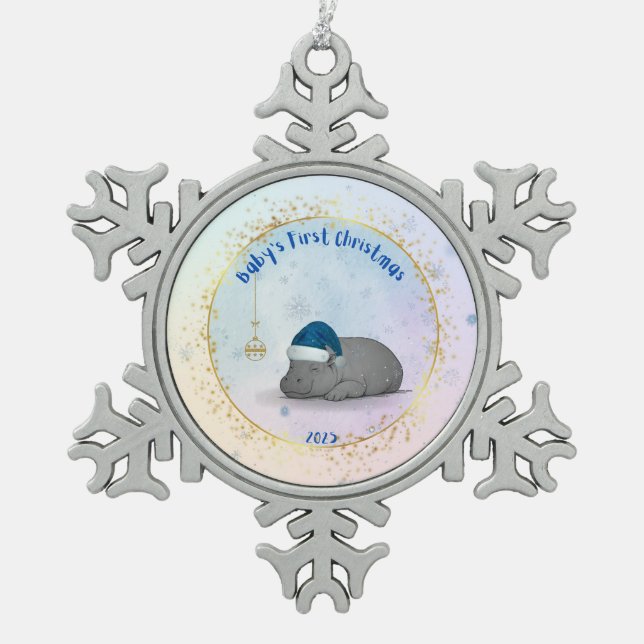 Ornement Flocon De Neige Baby's First ChristmPygmy Hippo Christmas Ornament (Devant)