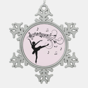 Ornement Flocon De Neige Ballerina Danse avec Musique rose
