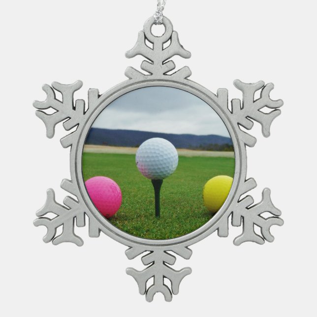 Ornement Flocon De Neige Ballons de golf JAUNE, ROSE ET BLANC (Devant)