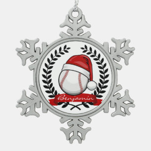 Ornement Flocon De Neige Base-ball avec un casquette de Père Noël de styl