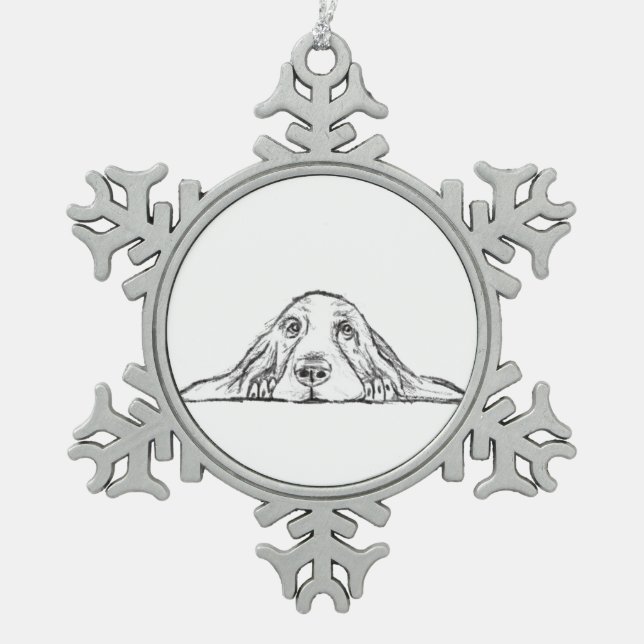 Ornement Flocon De Neige basset blanc (Devant)