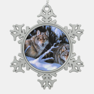 Ornement Flocon De Neige Beaux tableaux de deux loups