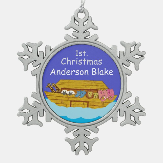 Ornement Flocon De Neige bébé Noah's Ark personnalisé 1er Noël (Devant)
