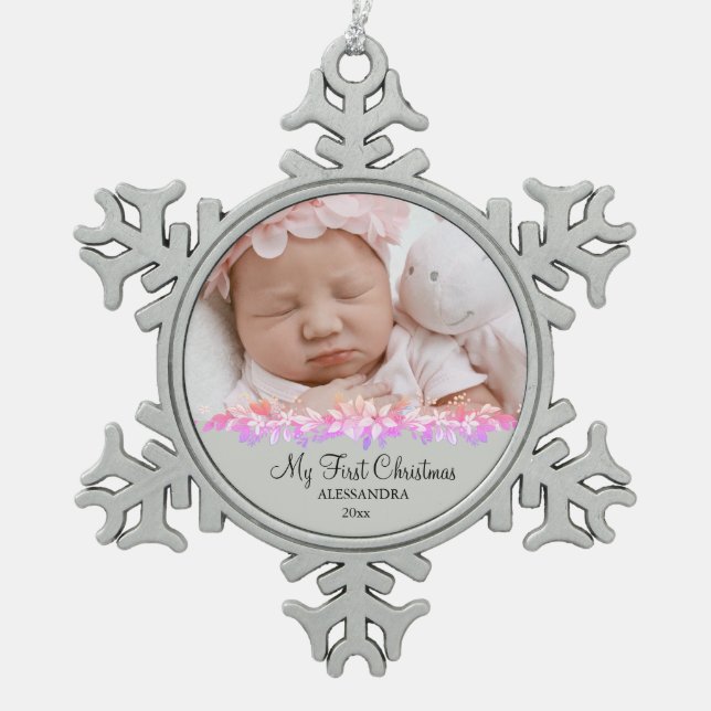 Ornement Flocon De Neige Bébé premier argent de Noël (Devant)