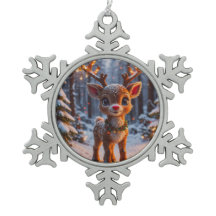 Bébé Reindeer En Forêt Neige